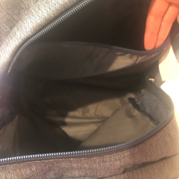 Jansport Navy Blue & Brown Leather Bottom Multi Pocket Large Backpack - Picture 5 of 6